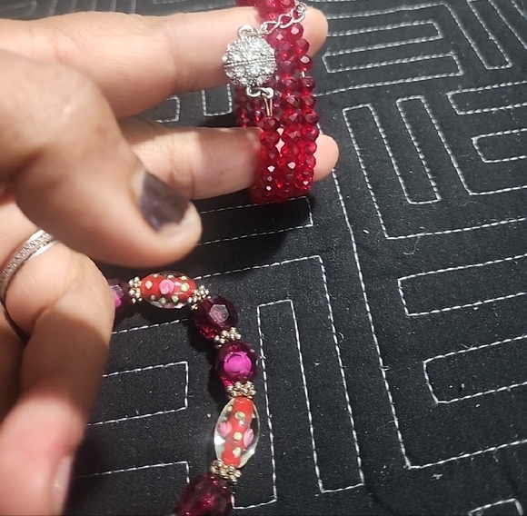 #28.VANTAGE Elegant Red Beaded Jewelry Set - Picture 12 of 15